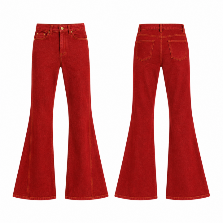 Red and Gold High-Rise Flared Jeans