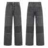 Gray and Black Wide-Leg Panel Jeans with Button Fly