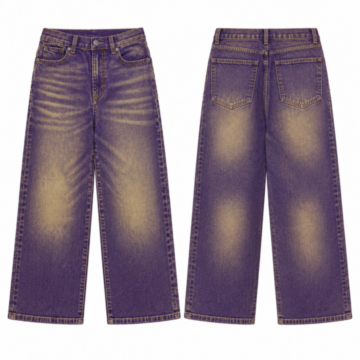 Gold and Purple Wide Straight-Leg Jeans with Fading