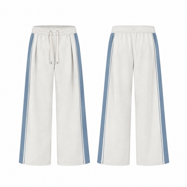 White and Blue High-Rise Flare Jeans with Cargo Pocket