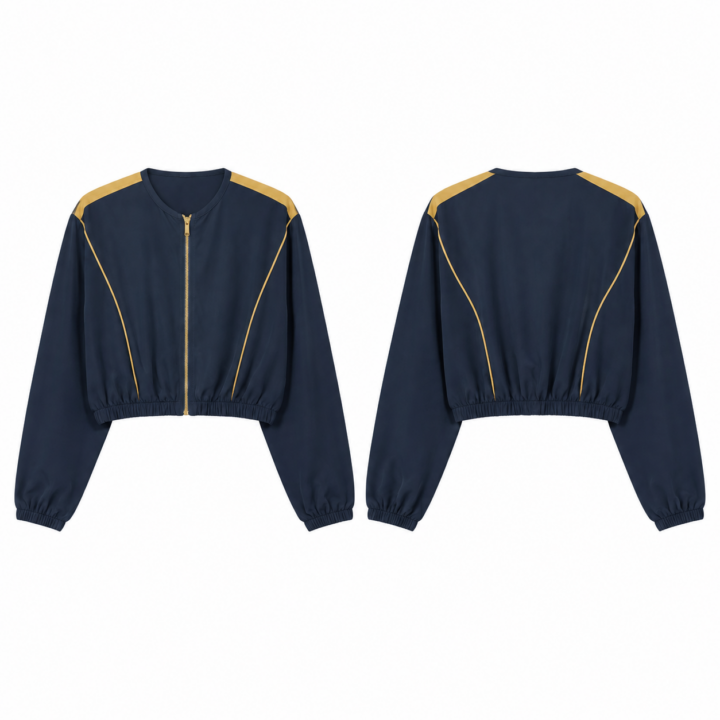 Navy and Gold Cropped Zip-Up Jacket