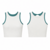White and Teal Ribbed Knit Crop Tank Top with Back Twist Detail
