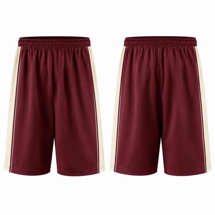 Maroon and Cream Relaxed Straight-Leg Athletic Shorts