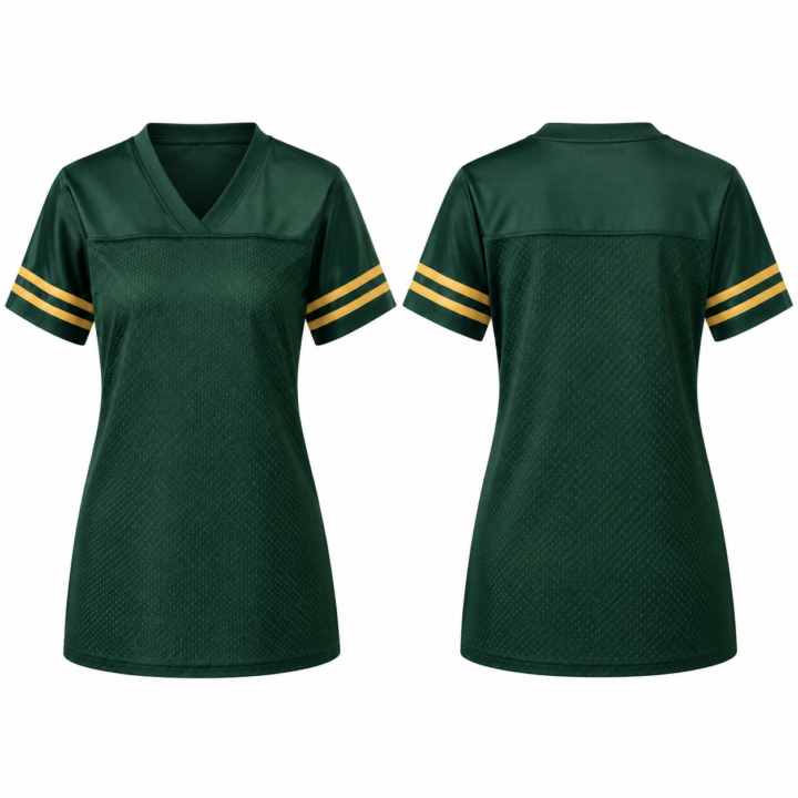 Forest Green and Gold V-Neck Mesh Athletic T-Shirt