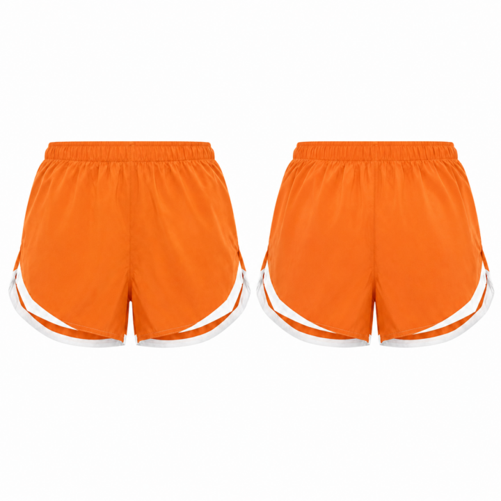 Orange and White Athletic Shorts with Dolphin Hem and Elastic Waistband