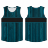 Cyan and Black Striped Tank Top with Scoop Neck and Piping Detail