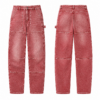 Red and White High-Rise Straight-Leg Paneled Jeans