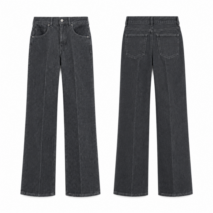 Black and Gray High-Rise Wide-Leg Jeans