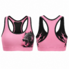 Pink and Black Graphic Print Sports Bra with Scoop Neck and Racerback