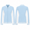 White and Sky Blue Color-Blocked Bomber Track Jacket with Zip Closure
